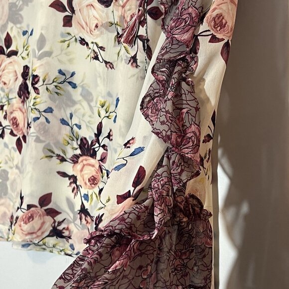 Misa Los Angeles Women’s Top Sia Pink Floral Roses Medium Size Chiffon Blouse - Picture 8 of 13